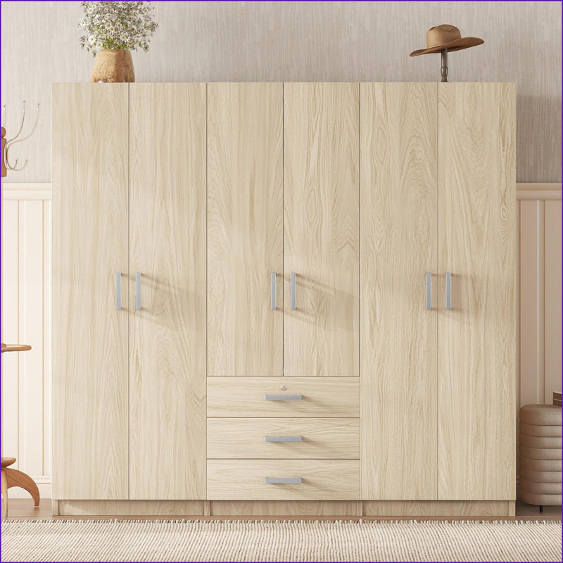 Commodes et amp; Armoire moderne à 6 portes avec grands tiroirs 70,9 po x 19,2 po x 68 po, brun | Panneau de fibres à densité moyenne