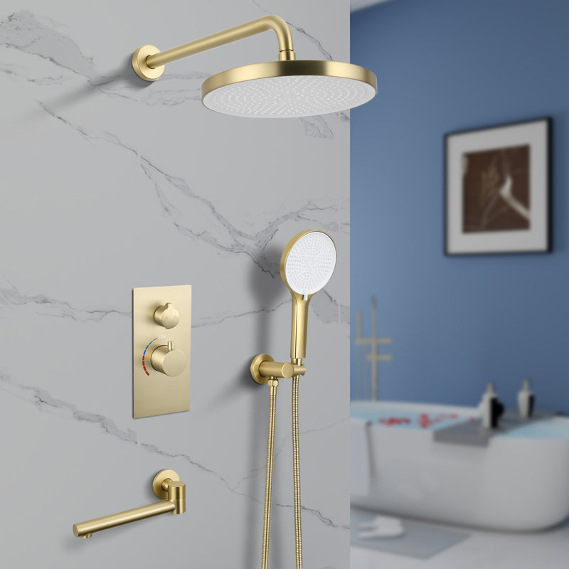 Système de douche à pluie mural 10 pouces avec pomme de douche à main et bec Topcraft