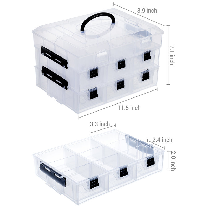 24 Slot Stackable Plastic Storage Bin, Two Tiers with Lid