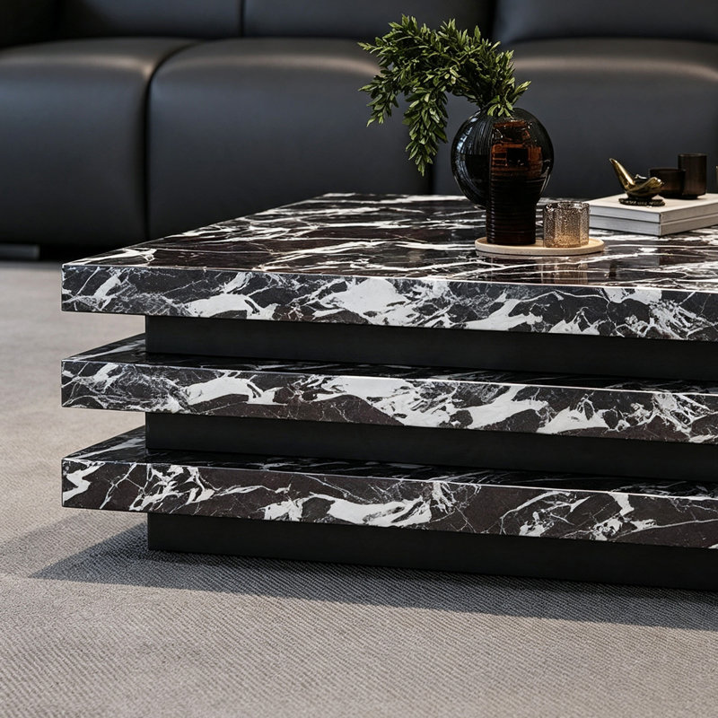 Frese, H 14,17 po x l 59,05 po x P 31,49 po, Noir / blanc, Marbre