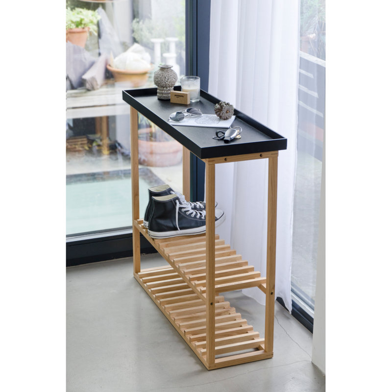 32'' W Solid Wood Console Table, Black, Natural