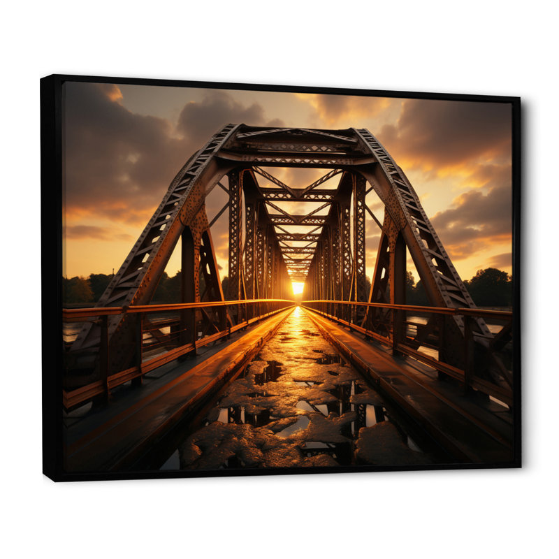 " Yellow Bridge At Dawn II ", Black Floater Framed, 30" H x 40" W x 1.5" D