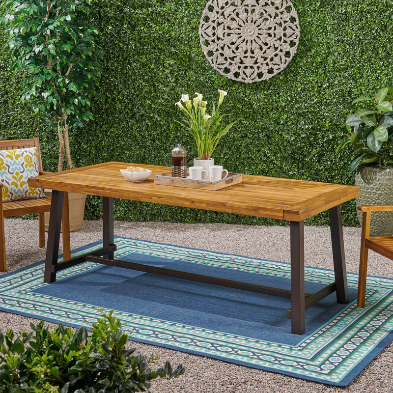 Table de salle à manger d'extérieur, Plateau en teck / base noire