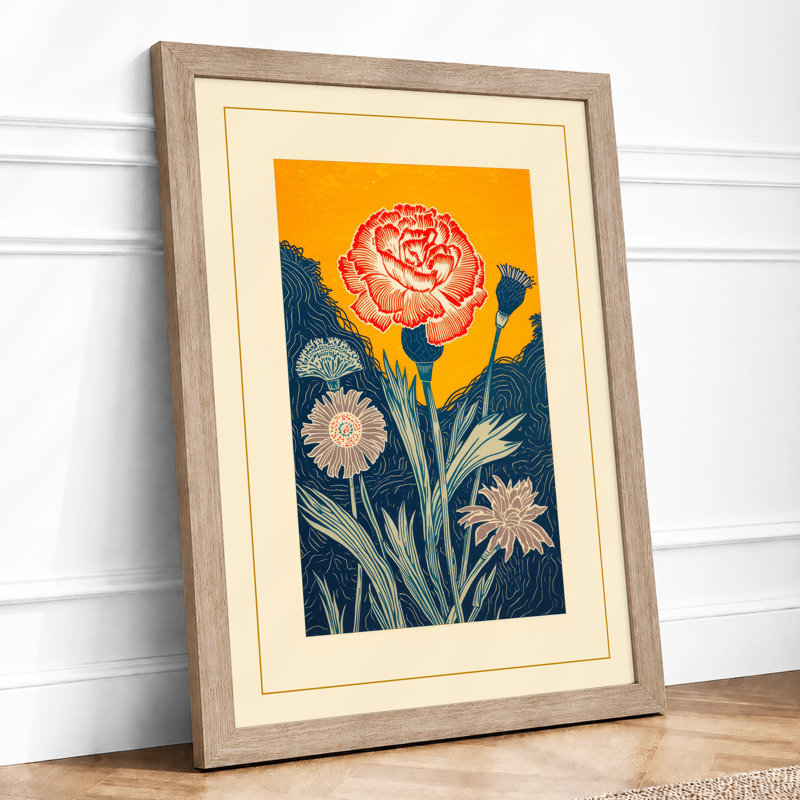 Carnation in Bloom Botanical - Framed Print, A3 - 42.0 x 29.7 cm, Oak