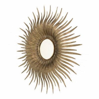 Miroir mural décoratif en métal 28,5 po de style rétro or pour une chambre à coucher, un vestiaire, un couloir ou un espace de vie.