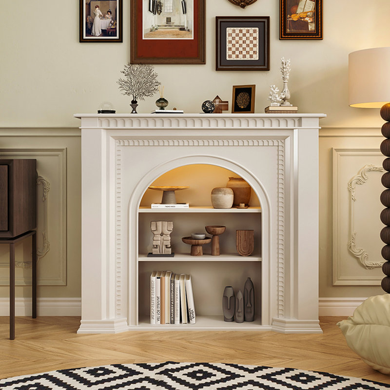 Armoire de rangement décorative française de style rétro, H 39,37 po x l 39,37 po x P 12,60 po, Blanc