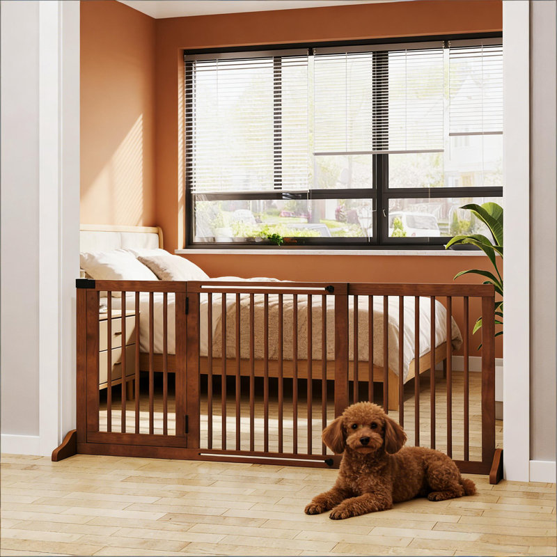 Barrière pour animaux, barrière pour animaux en bois, barrière pour animaux autoportante, Brun