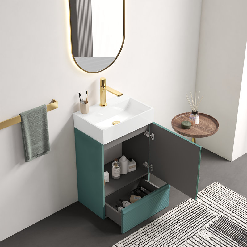 Meuble-lavabo autoportant pour salle de bain moderne Gada, Gris