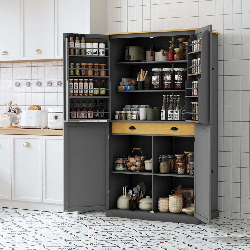 Garde-manger autoportant avec rangement massif et rangement réglable, Gris