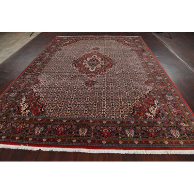 Tapis ivoire en laine noué à la main de conception unique 8 pi 4 po x 11 pi 8 po New Age