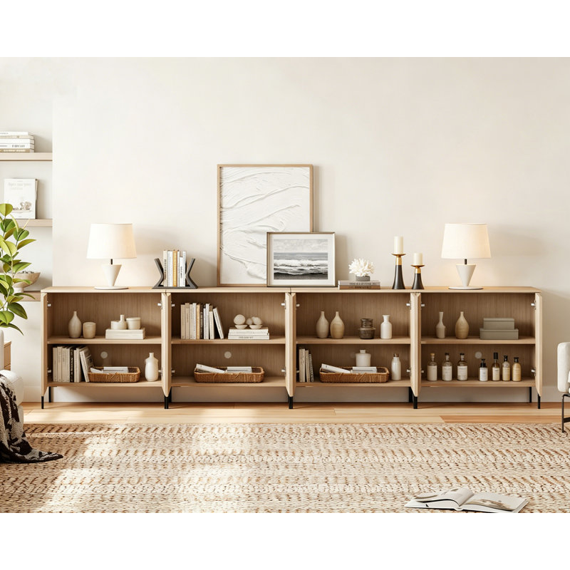 126" Wooden Fluted Sideboard With 8 Doors And Adjustable Shelves, 4-In-1 Modern Credenza Storage Cabinet For Kitchen, Dining Room