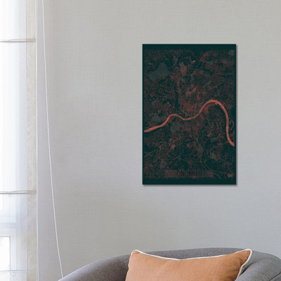 Cincinnati Infrared Urban Blueprint Map 1 Piece Wrapped Canvas Wall Art