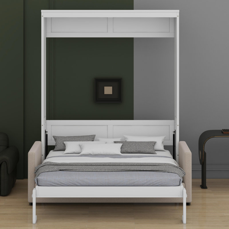 Murphy Bed Wall Bed With Cushion, White, Queen