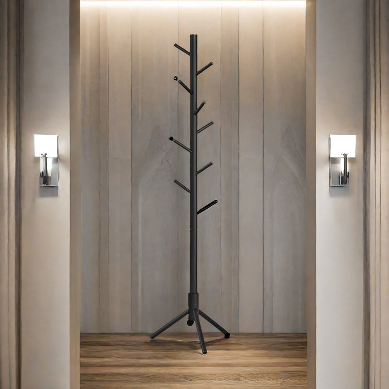 8 - Hook Wooden Coat Stand With Adjustable Height Hallway Bedroom Furniture