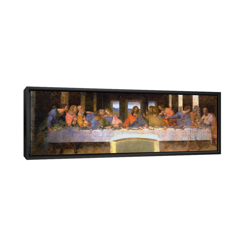 La Cène par Leonardo Da Vinci, reproduction d'art sur toile, H 12 po x l 36 po x p 1,5 po, Cadre noir