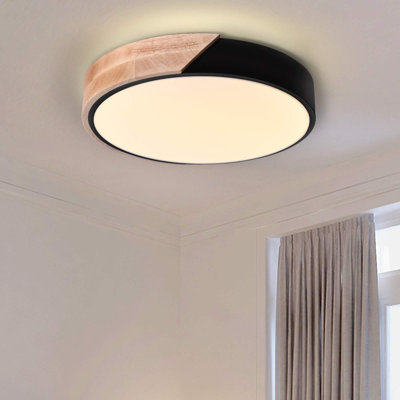 Koeninger Modern 1-Light Dimmable LED Wooden Ceiling Light Round Flush Mount Lamp With Remote Control
