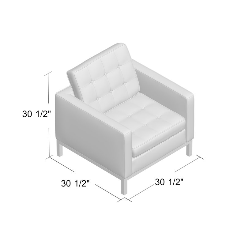 Mid-Century Modern Loft Top-Grain Leather Armchair, Cream White Genuine Leather