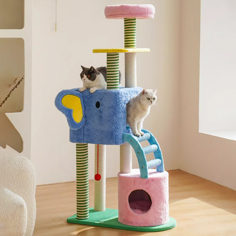 Arbre à chat 4 niveaux avec condons, perchoir, poteaux à griffer