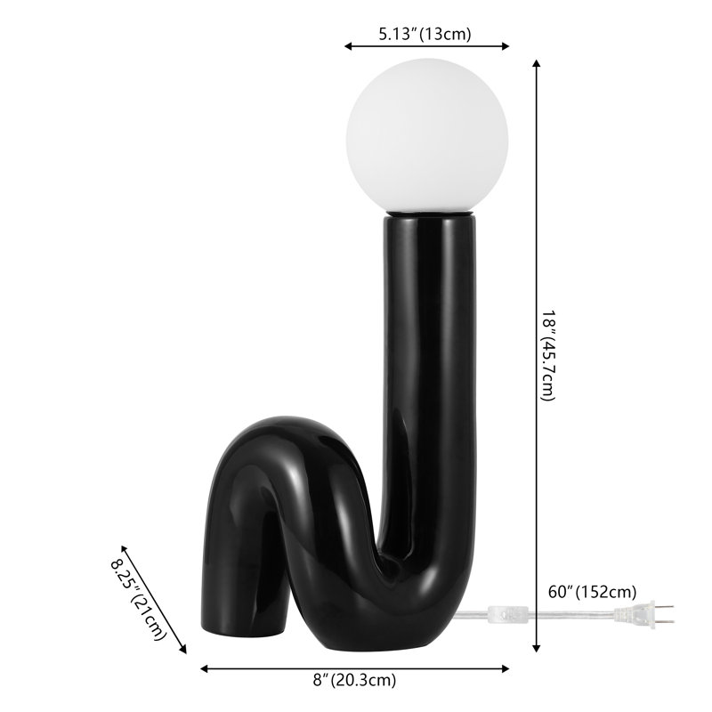 Katya 18" Scandinavian Minimalist Ceramic Spiral Tube LED Table Lamp, Black