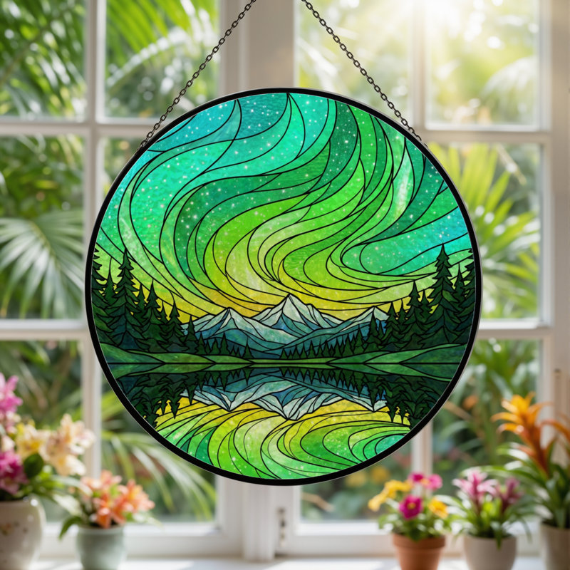 Panneau de vitrail 12 "H Northern Lights, H 12 po x l 12 po