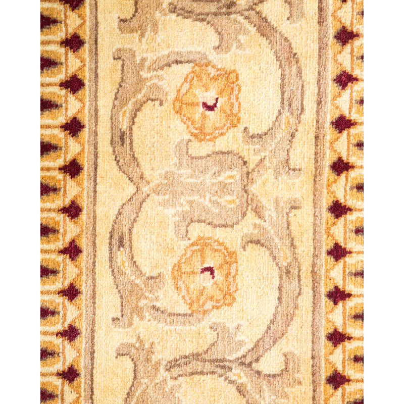 Tapis ivoire / brun noué à la main de conception unique et unique 6 pi 3 po x 9 pi 6 po Oakhur