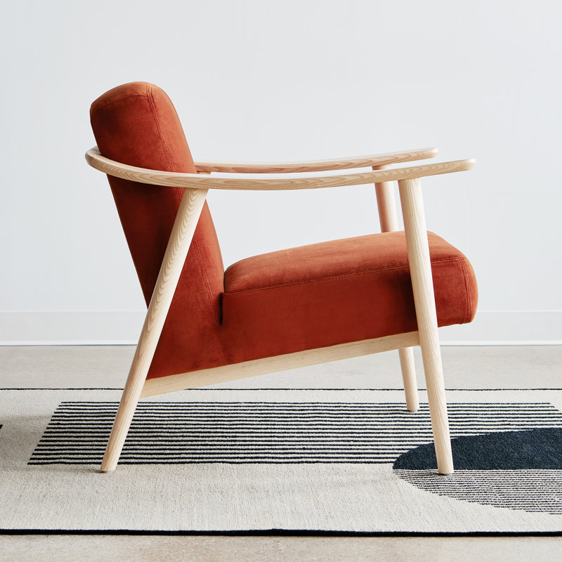 Baltic 76.2Cm Top Grain Leather Wide Armchair, Velvet Russet Velvet, Ash Natural