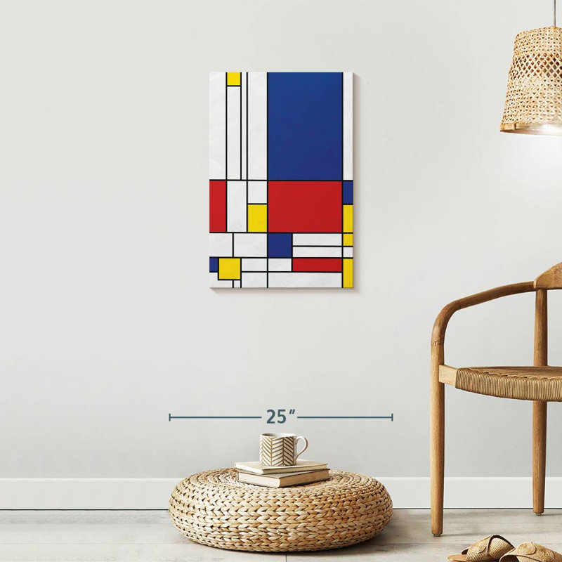 Géométrique «Mondrian II» sur toile, H 24 po x l 16 po x P 1,25 po
