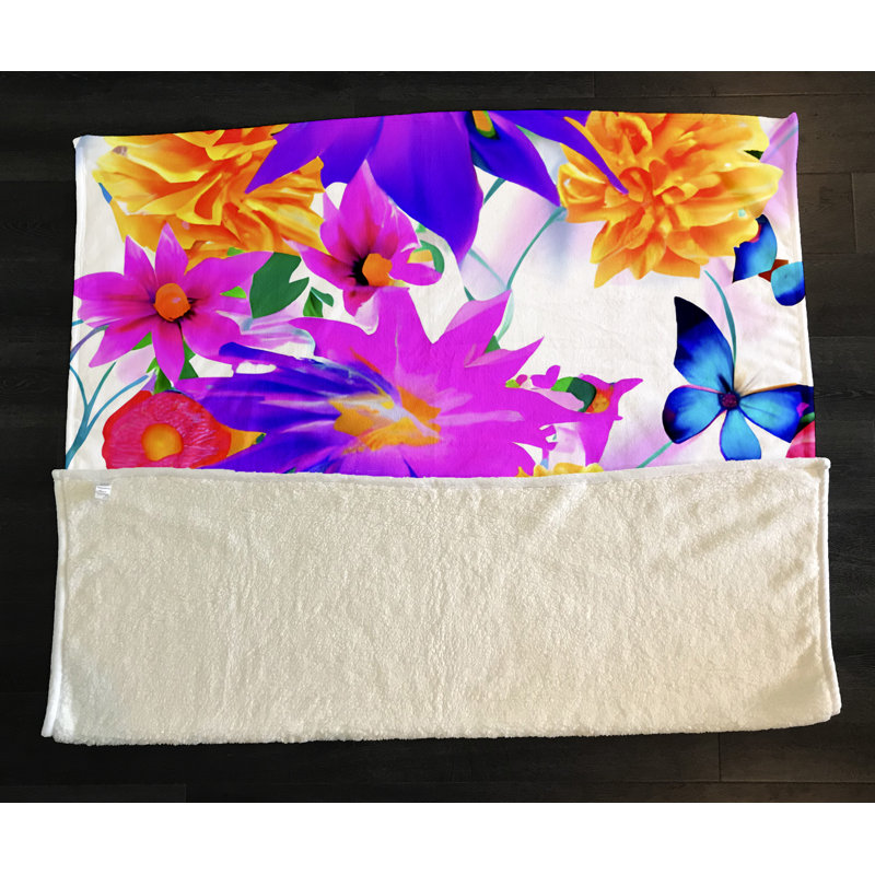 Throw Blanket, 68" W x 80" L, Floral/Abstract, Purple/Pink/Orange/Blue