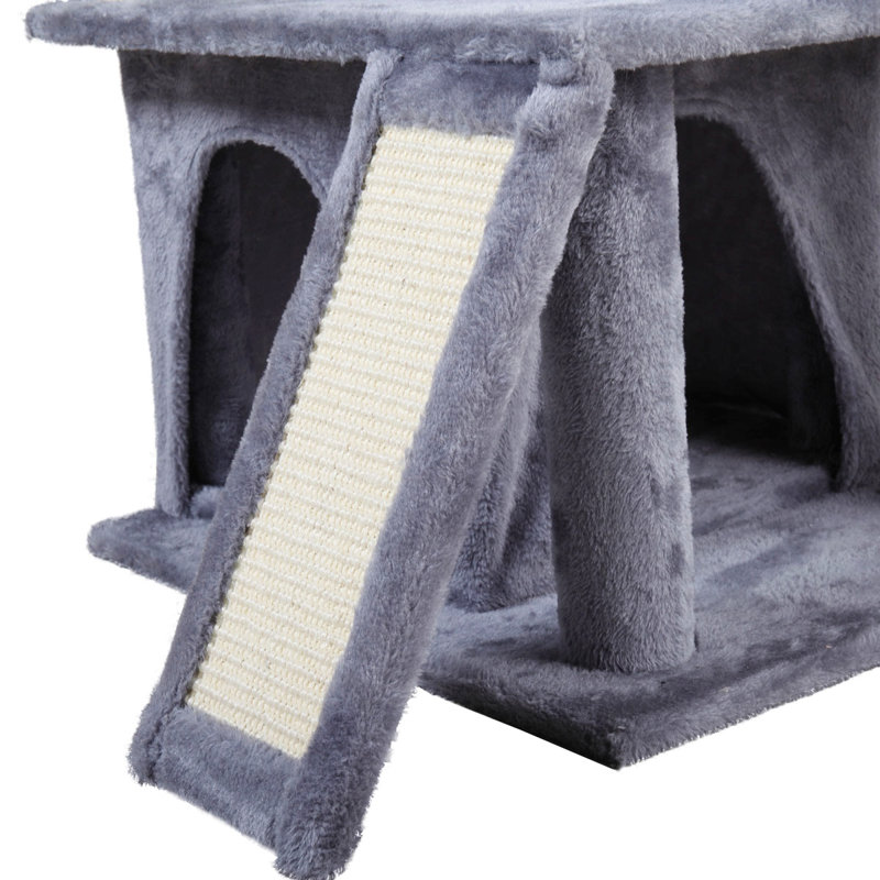 Arbre à chat double couche avec maison pour chat et échelle