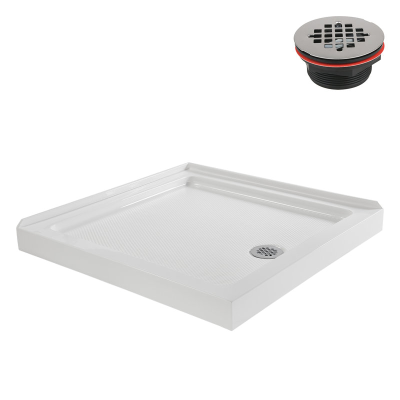 Base de douche en acrylique blanc brillant 32 "x 32" avec drain à droite Streamline Streamline, Oui