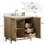 Meuble-lavabo sur pied de 91 cm (36 po) avec lavabo simple, structure en bois massif, comptoir blanc composite, armoire assemblée en usine, dosseret de comptoir, vasque carrée et quincaillerie à fermeture amortie.