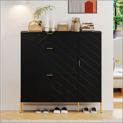 Élégant meuble de rangement en MDF pour chaussures avec tiroirs rabattables, tablettes et conception anti-basculement pour les vestibules modernes
