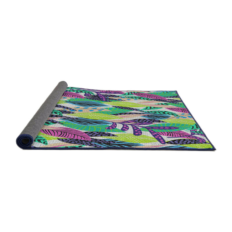 Tissé à la machine à partir de laine et de polyester vert/rose Tapis décoratif, Rond 3 pi