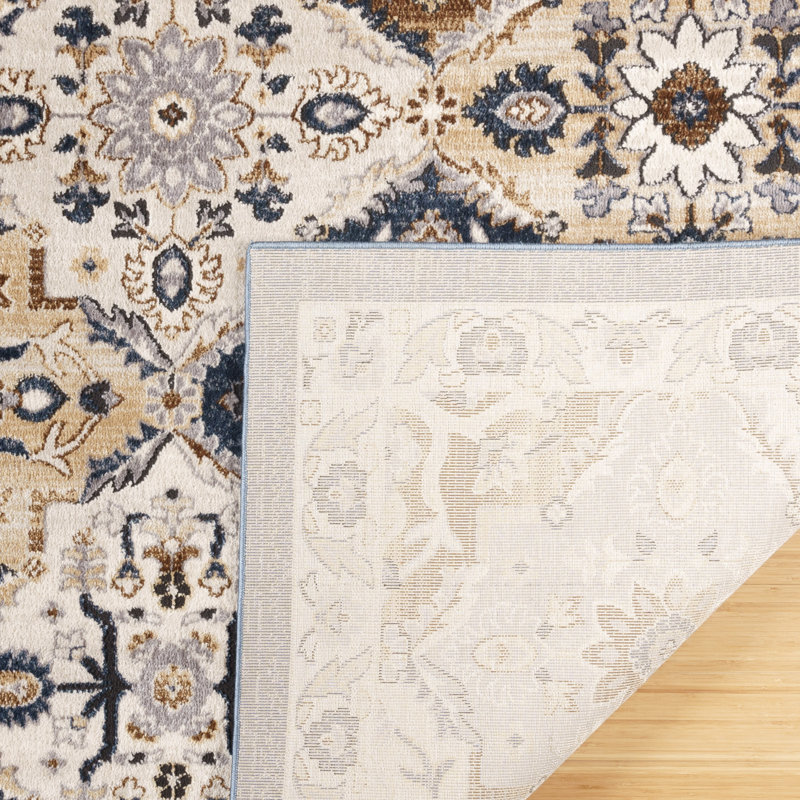 Merrick Blue and Beige Polyester Traditional Area Rug, 9x13