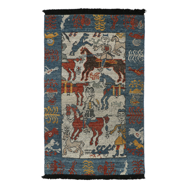 Burano Hand Knotted Wool Animal Print Area Rug, Square 4'