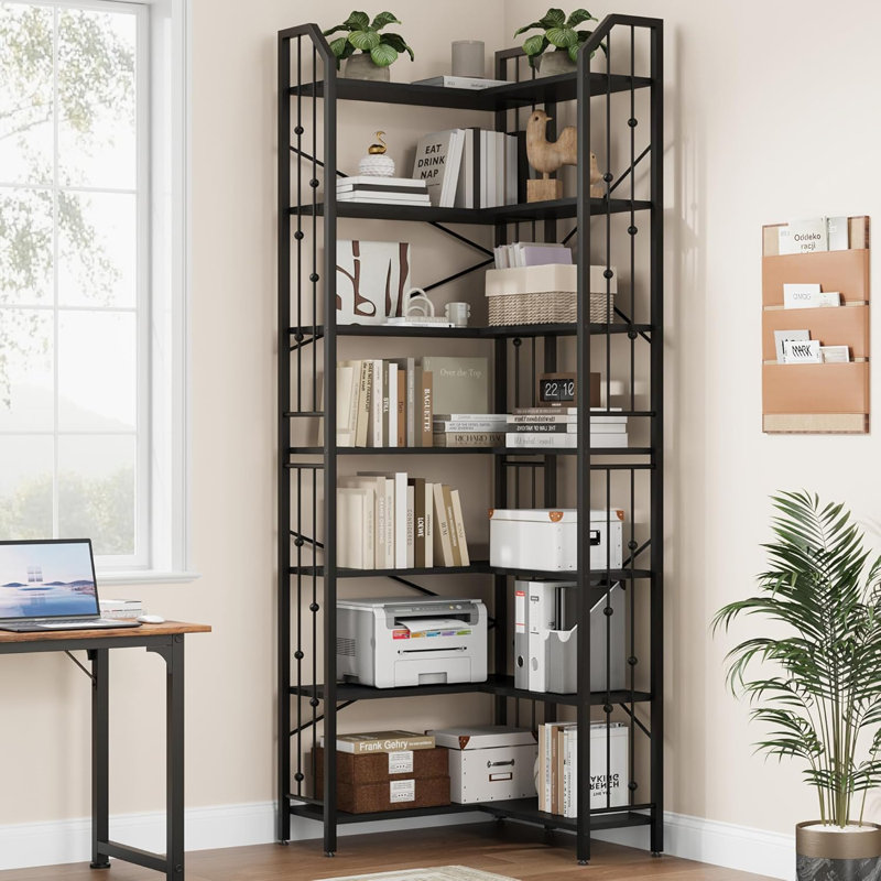Metal Etagere Bookcase, 218.4cm H x 39.6cm W x 23.9cm D, Black