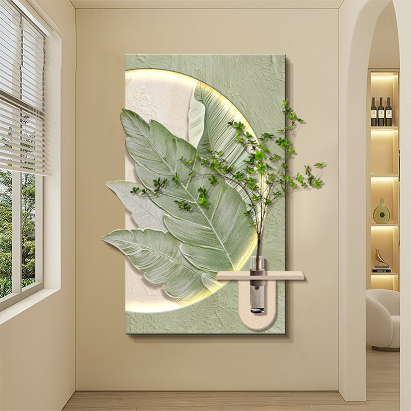 Art mural blanc et vert en bois manufacturé rectangulaire, H 27,56 po x l 19,69 po