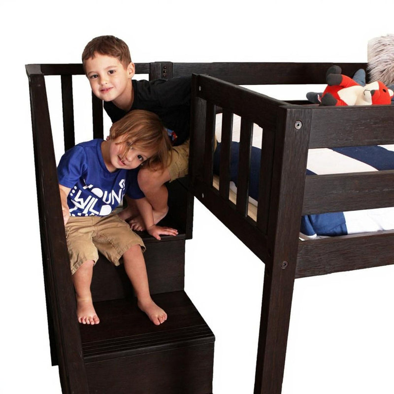 Kittitas Kids Twin Low Loft Bed with Stairs, Espresso