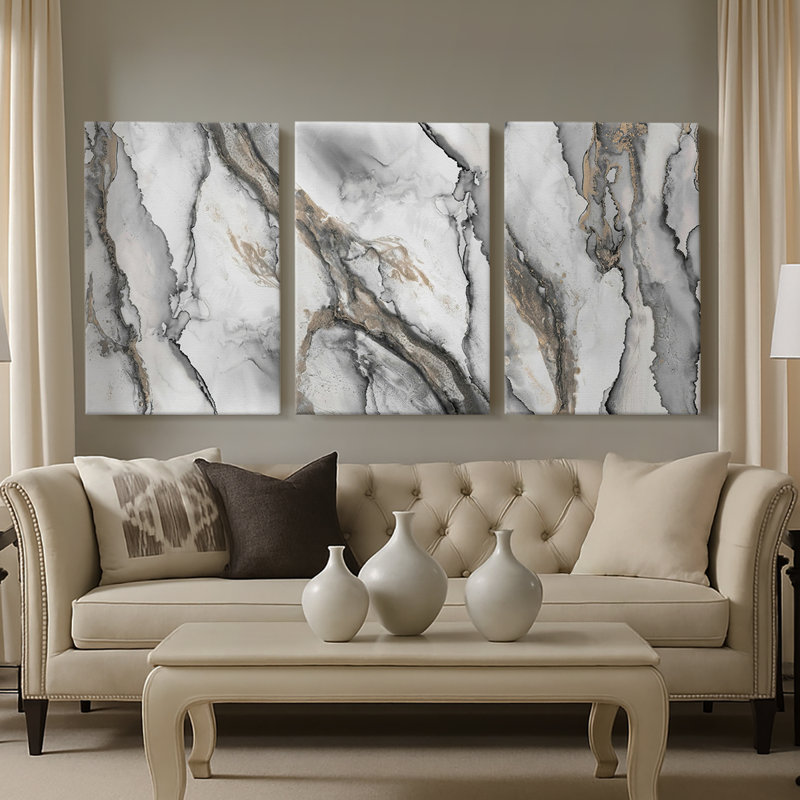 «Abstract Ink Fantasy I», toile tendue sur mesure - 3 pièces, H 60 po x l 120 po