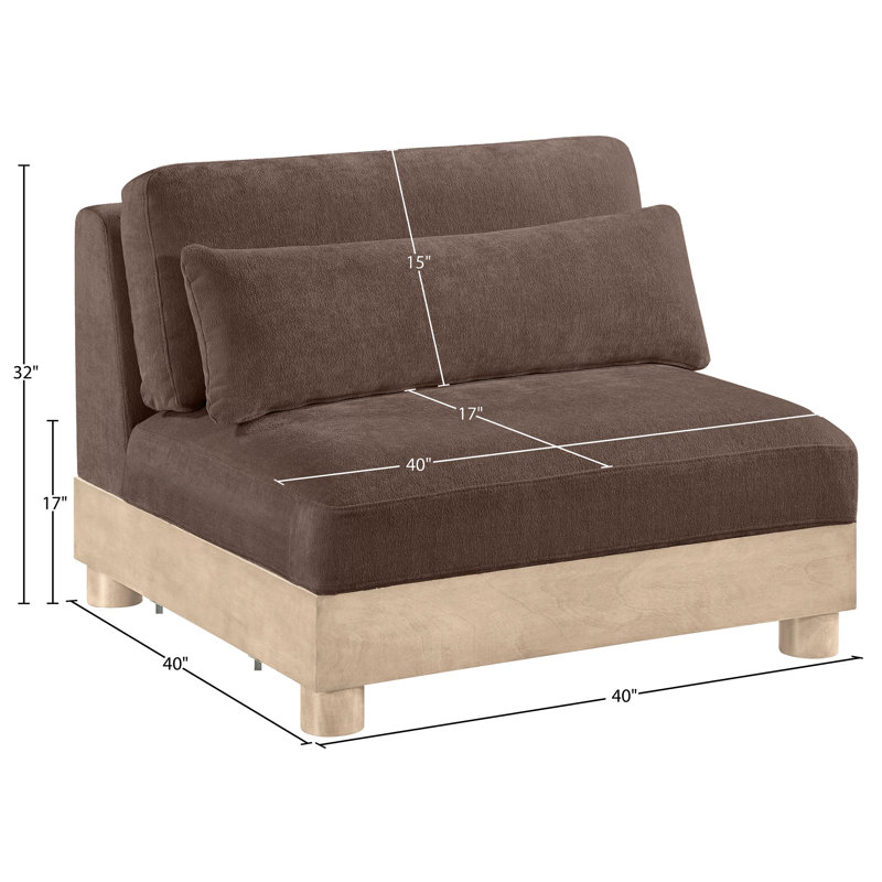 Fauteuil modulaire rembourré en tissu Turin Chenille, Tissu chenille brun, Naturel