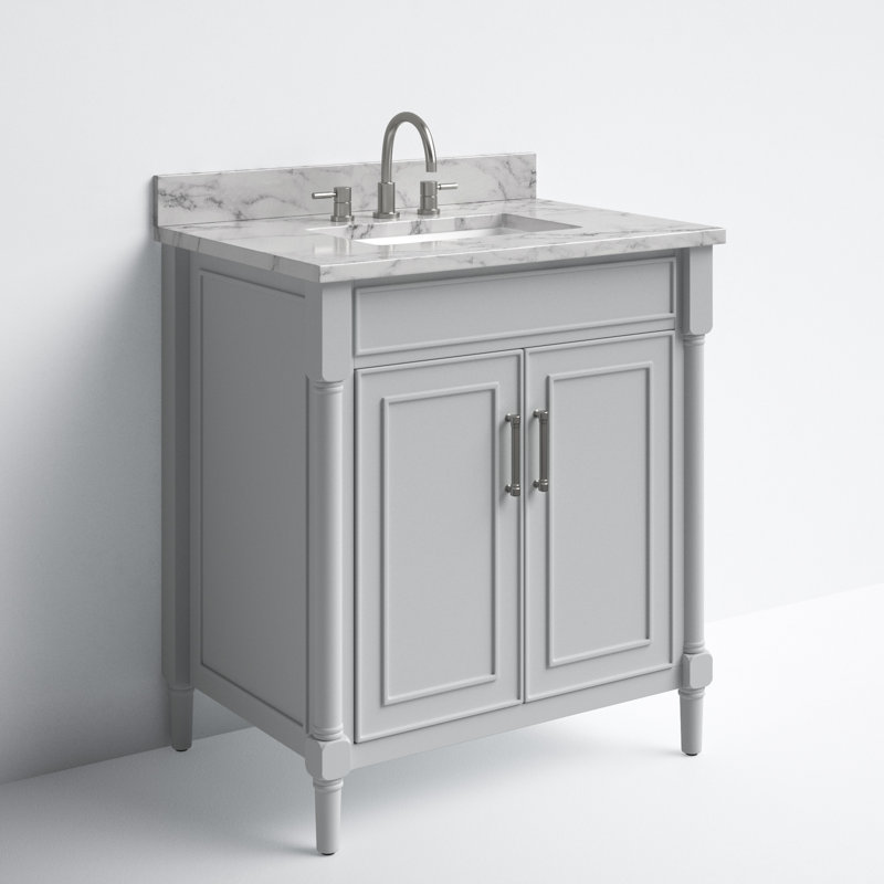 Light Gray Freestanding Single Vanity with Carrara Marble Top