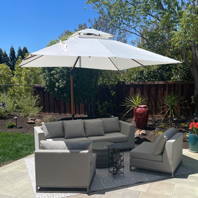 108'' Square Wood Pattern Cantilever Umbrella With Steel Plate Base,Brick Red