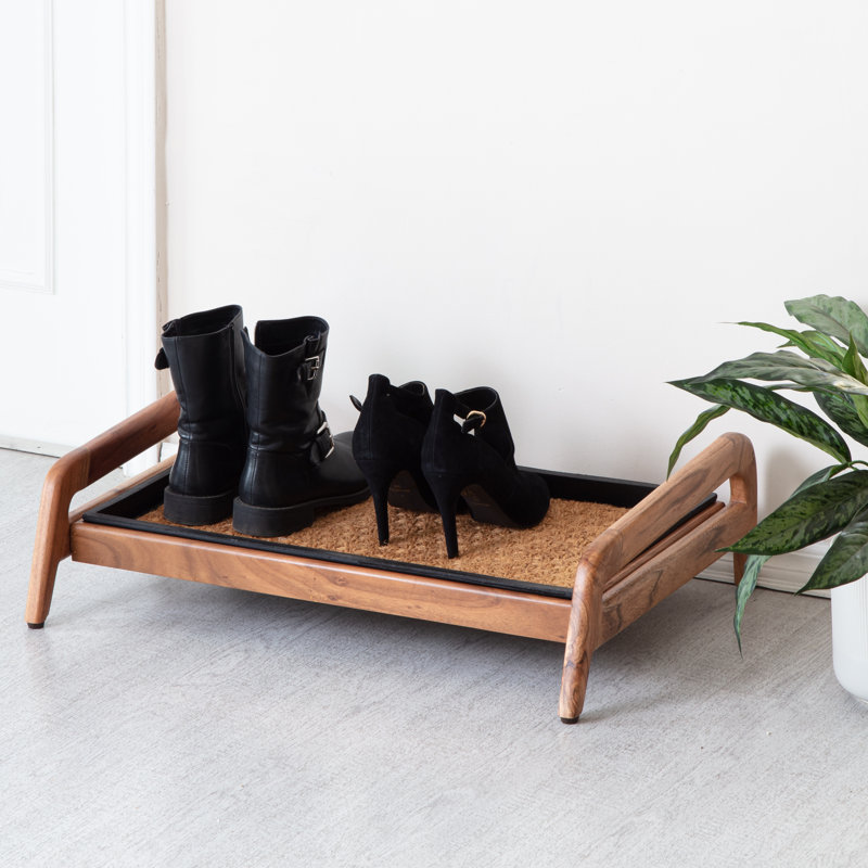 Support à bottes en bois massif de qualité supérieure avec tapis en fibre de coco naturelle - Rangement pour chaussures