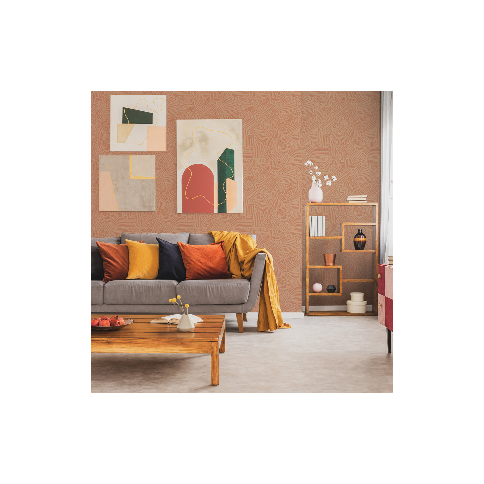 Sketch Peel and Stick Wallpaper, Orange