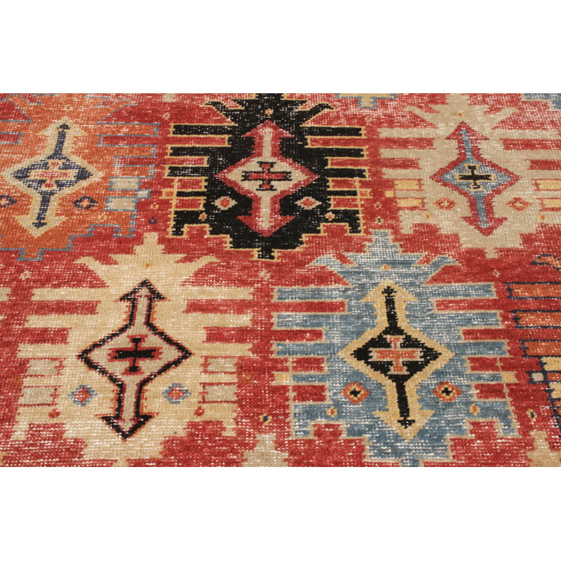 Distressed Homage Handmade Kilim Wool Geometric Area Rug, Rectangle 13' x 19'