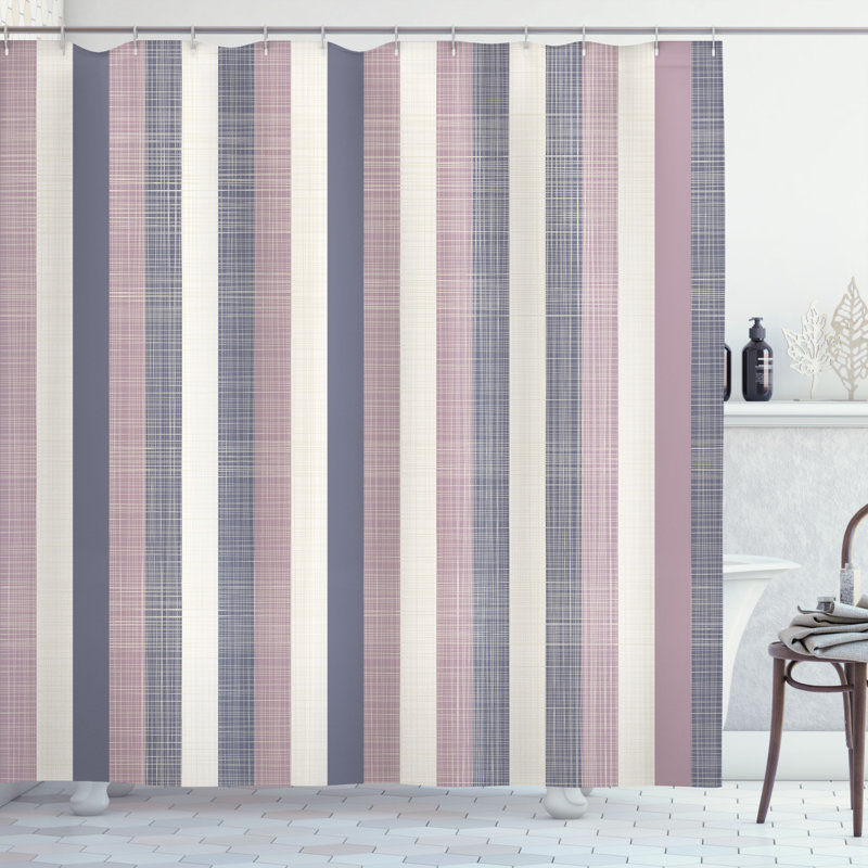 Striped Shower Curtain with Hooks Included, 75"H x 69"W, Mocha Brown