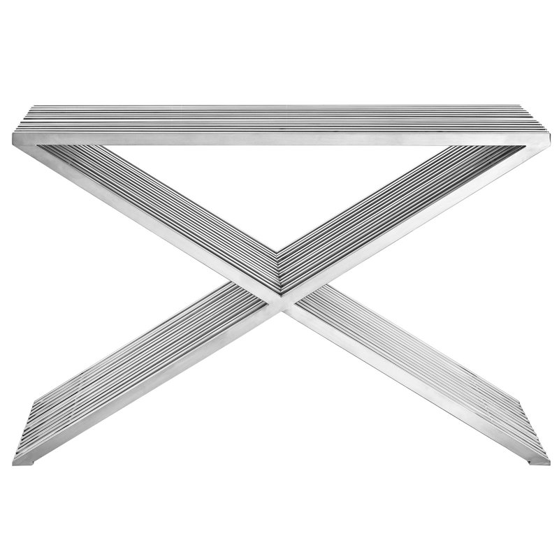 Silver Stainless Steel X-Base Contemporary Console Table
