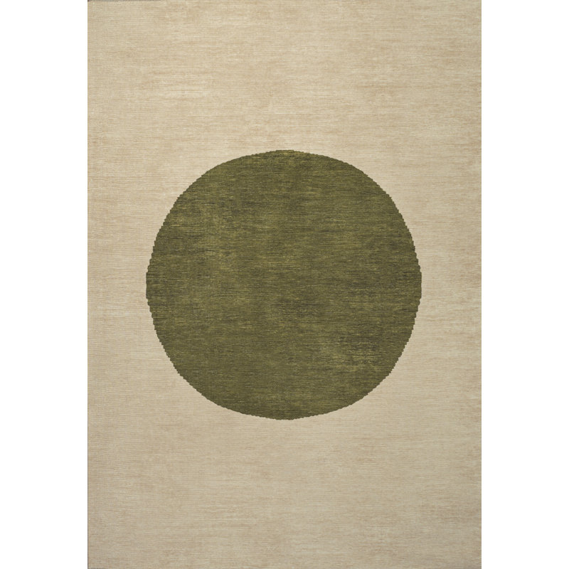 Ameah Minimalist Geometric Dot Machine-Washable Cream/Green Rug, Rectangle 2'11" x 5'