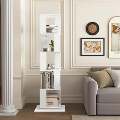 Bookshelf 6-Tier 360° Rotating Floor Rack with Acrylic Shelves | Anti-Toppling Base | Black Particle Board