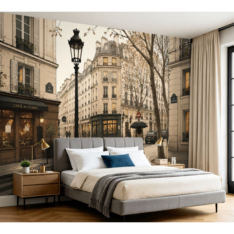 Papier peint adhésif autocollant de scène de rue Parisian, 100" L x 144" W